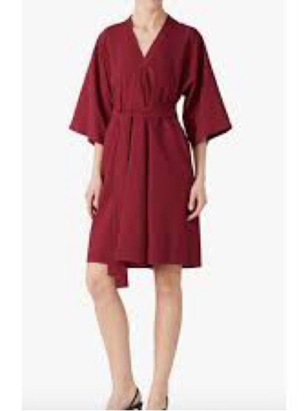 Burgundy V-Neck Tie-Back Kimono Dress